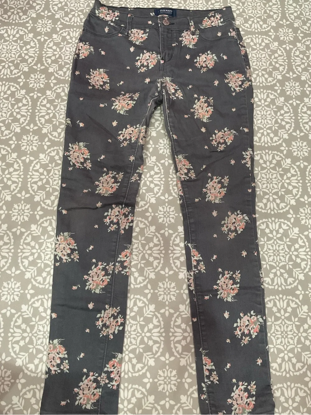 Old Navy Girls Gray Skinny Rockstar Jeggings Floral Print Size 12 Regular